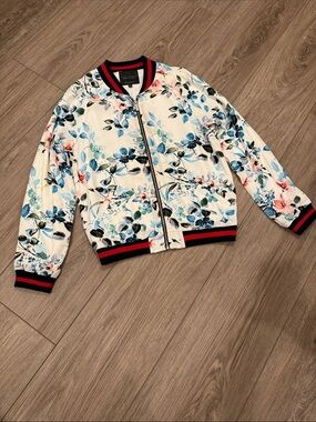 Sanctuary (Never Worn) Floral Bomber Jacket - White with Blue & Pink Accents